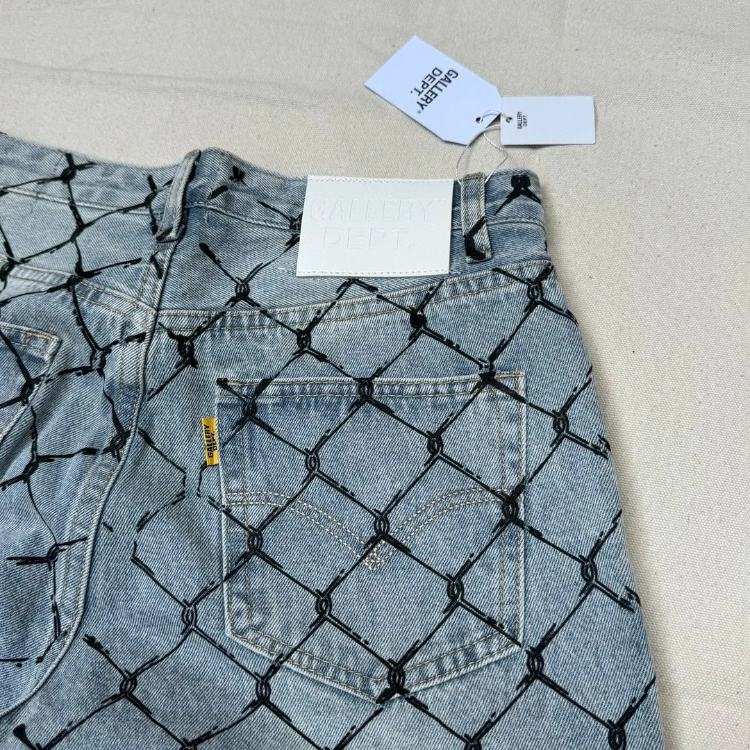 -Size upper body P240#G786 GALLERY DEPT. Steel mesh letter printed slim jeans jeans casual group trendy American slim men's and women's trousers Color: blue Size: S-XXL (corresponding to 28-36)